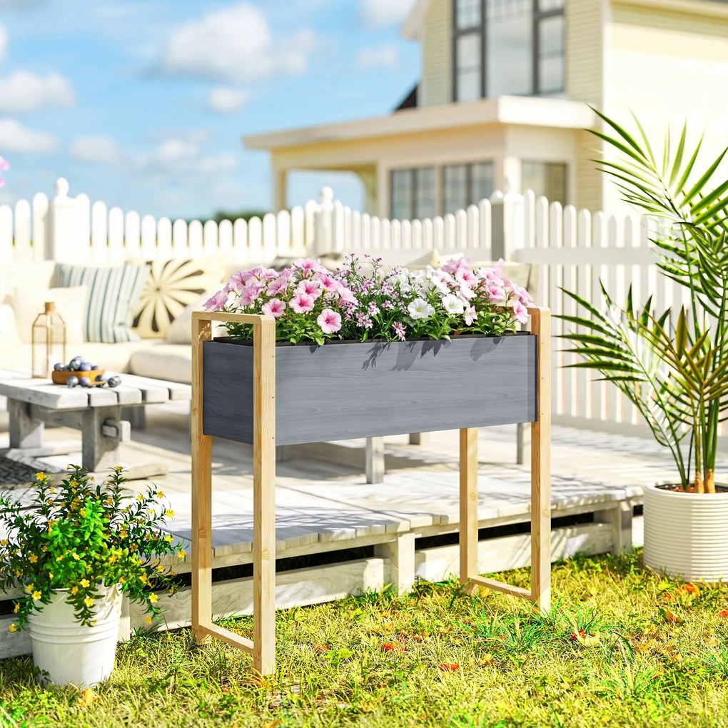 Outsunny Pat de grădină pătrat cu picioare, pat de grădină ridicat, 4 orificii de drenaj și țesătură nețesută, 98 x 37 x 90 cm, gri | Aosom Romania