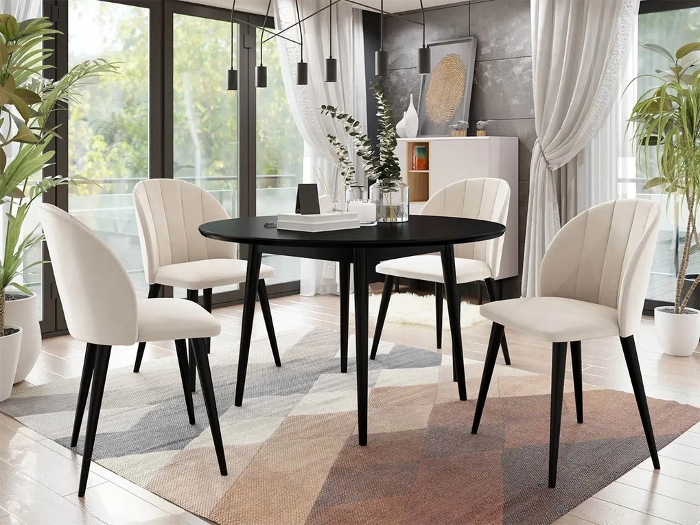 Masă rotundă FI 120 cu 4 scaune ST100 04 Biano (Negru + crem). 1070262