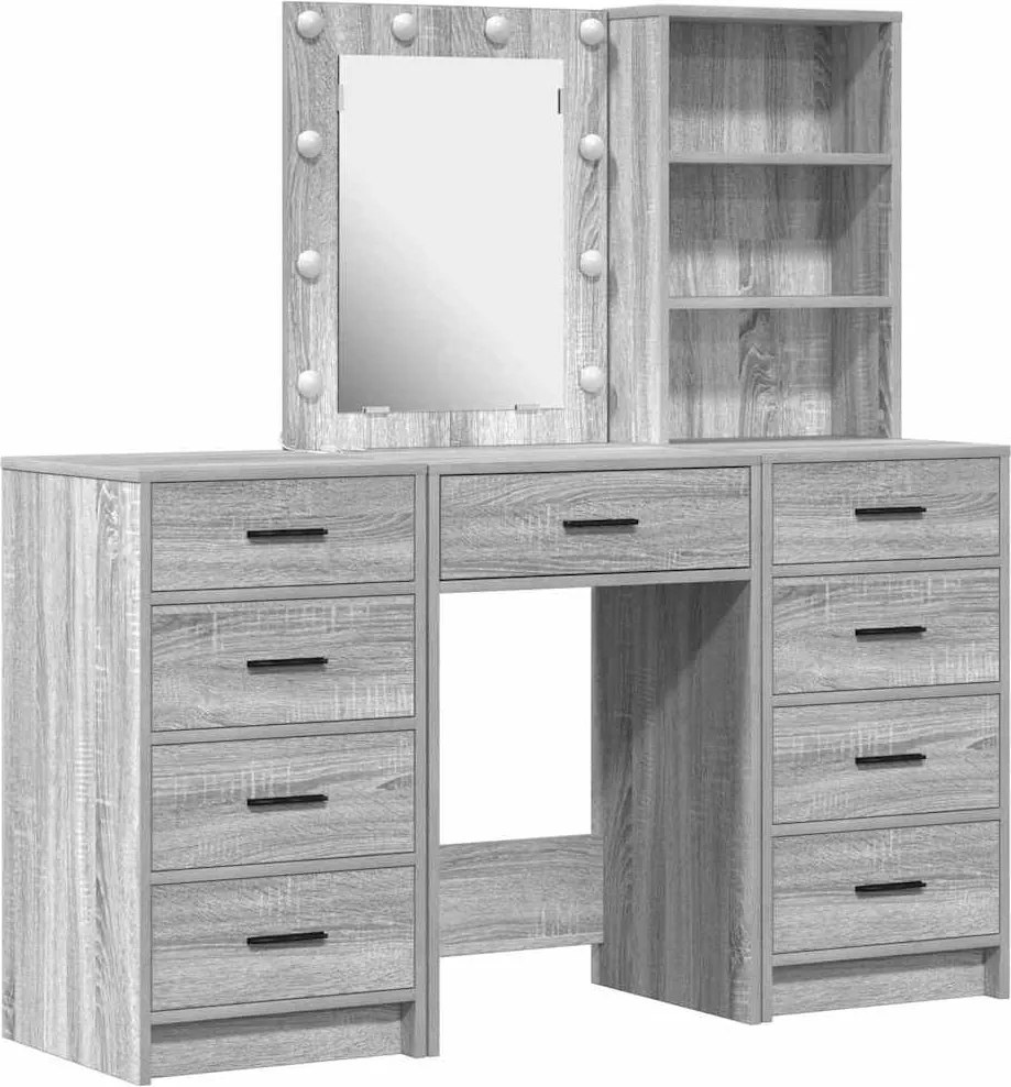 vidaXL Masă de Machiaj 3 pcs Gri 40 x 41 x 135 cm Lemn compozit