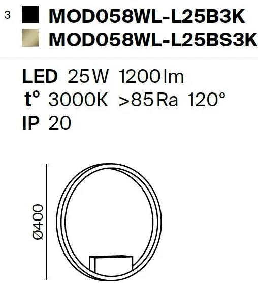 Aplica LED de perete design modern Rim negru 40cm