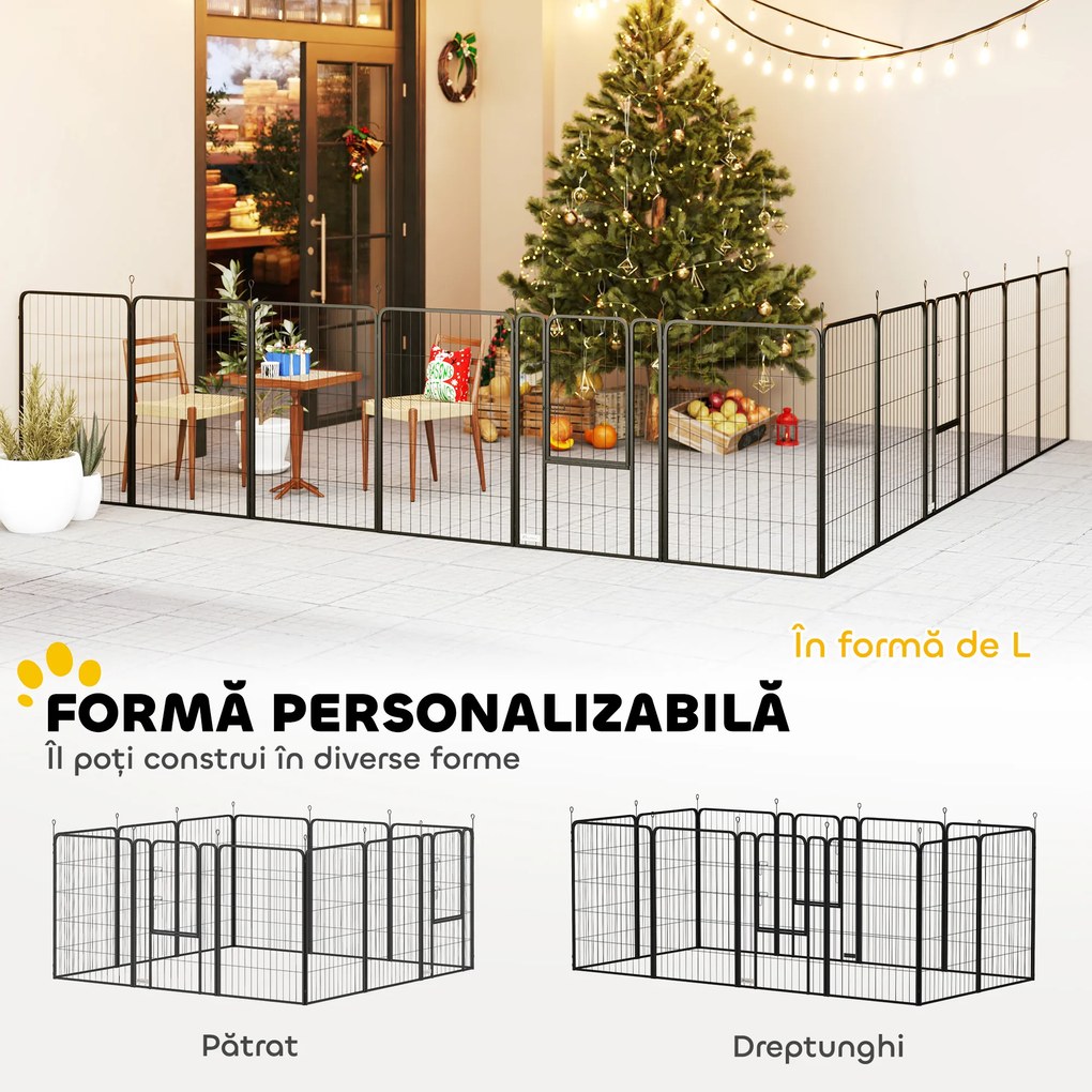PawHut Țarc cu 12 Panouri din Oțel pentru Câini de Talie Medie, 80 cm Înălțime, Negru | Aosom Romania