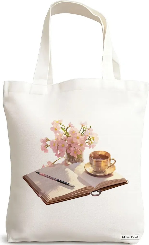 Sacosa de Panza pentru Cumparaturi, Geanta Tote, model Books 36 38 x 34.5 cm, Alba, BEKZ®
