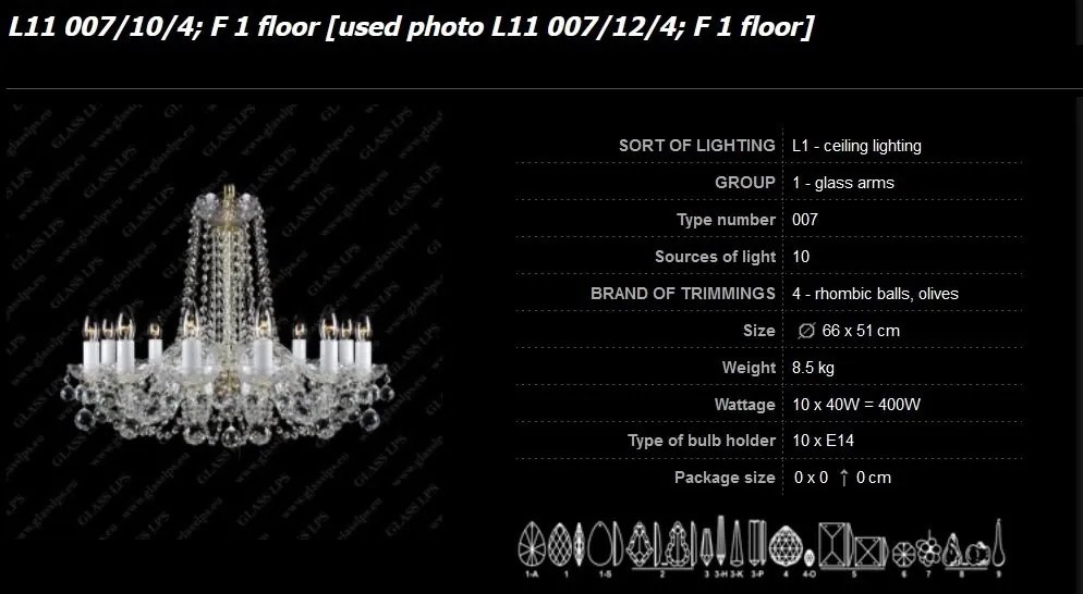 Lustra cu 10 brate cristal Bohemia L11 007/10/4, F 1 floor