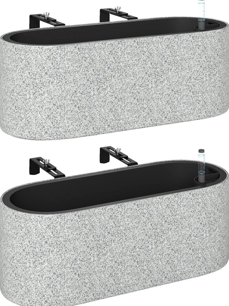 Outsunny Set 2 ghivece suspendate jardiniere cu orificiu de scurgere și cârlige 42 x 16 x 15 cm gri deschis | Aosom Romania