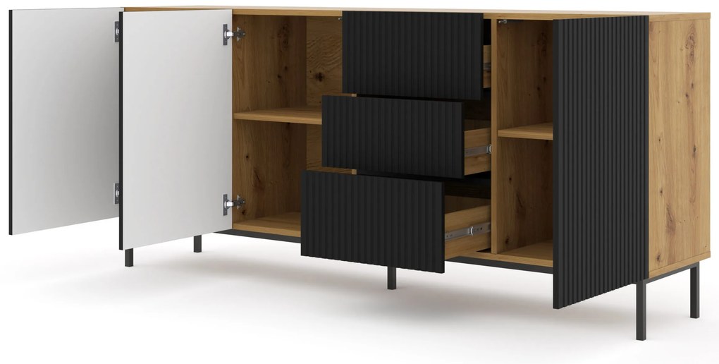 Comodă 3D3S 200 Rowanna (Stejar artisan + Negru). 1125010