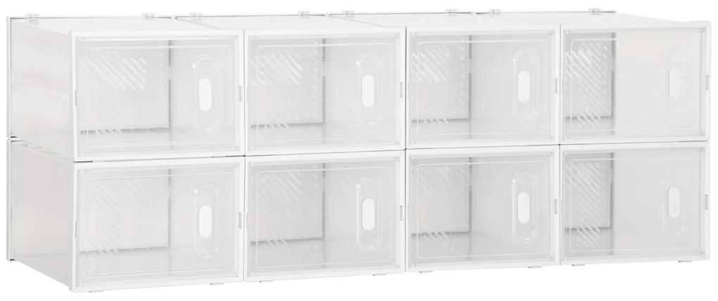 HOMCOM Mobilier pentru Încălțăminte cu Ventilație, 8 Cuburi din Plastic PP, Alb și Transparent, 28x36x21cm, Design Modern | Aosom Romania
