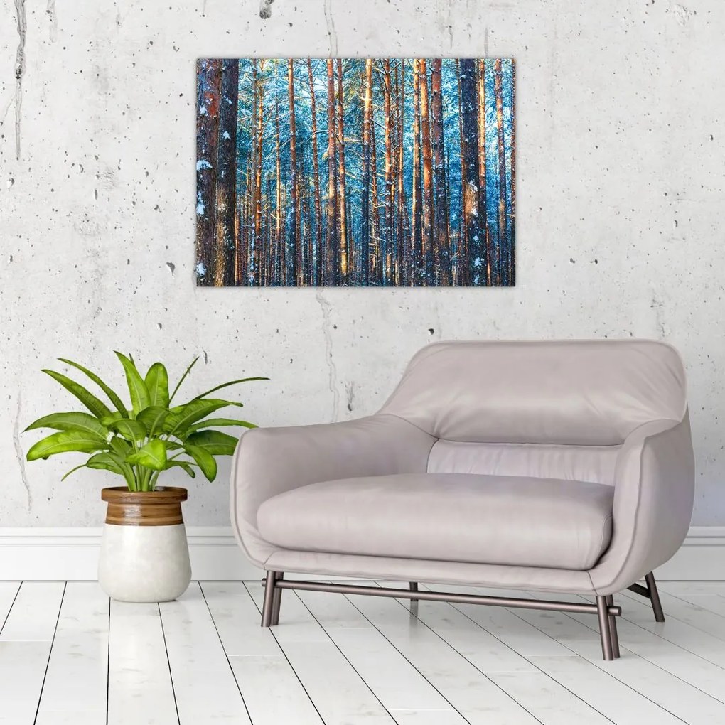 Tablou pe sticlă - Pădurea iarna (70x50 cm)