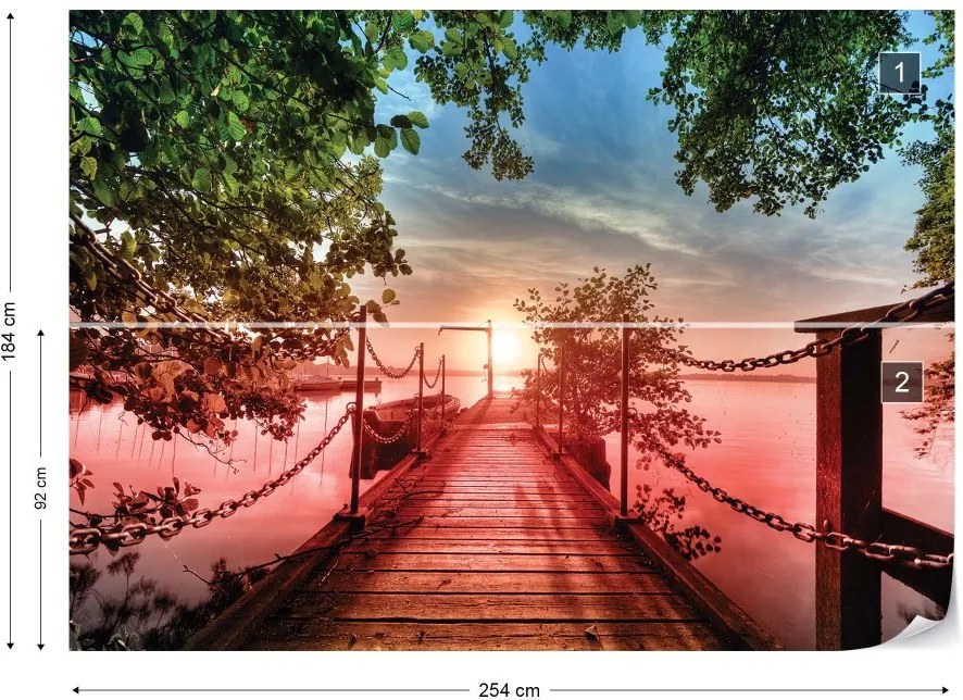 Fototapet GLIX - Lake Pier Red Sunset + adeziv GRATUIT Tapet nețesute - 254x184 cm
