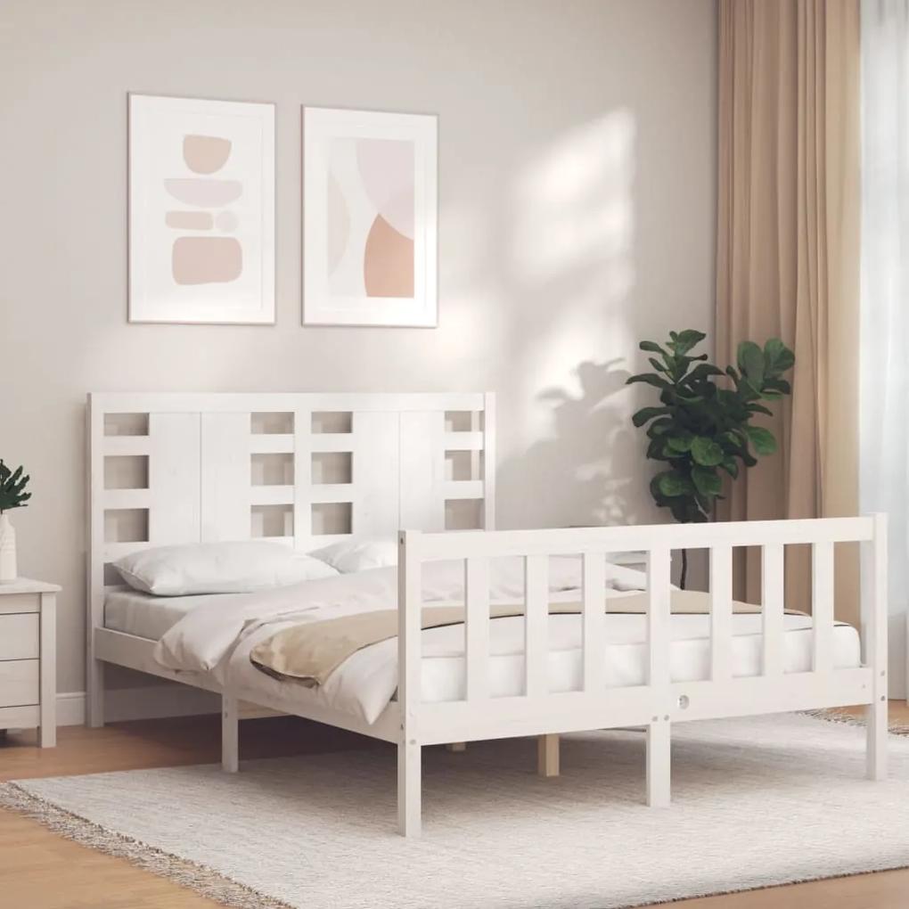 3192797 vidaXL Cadru de pat cu tăblie, 140x190 cm, alb, lemn masiv