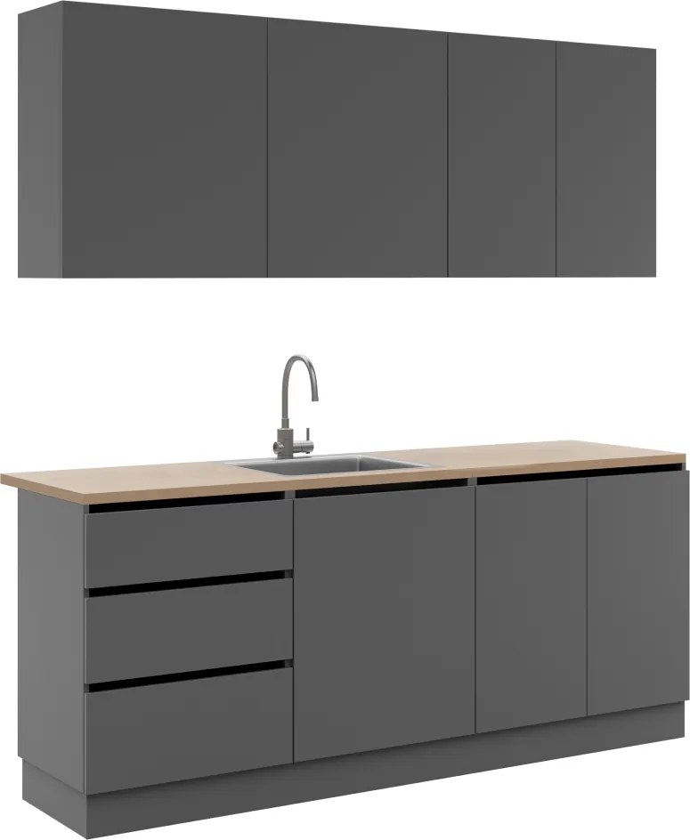 Mobilier de bucătărie, 2 m, grafit, ASTI