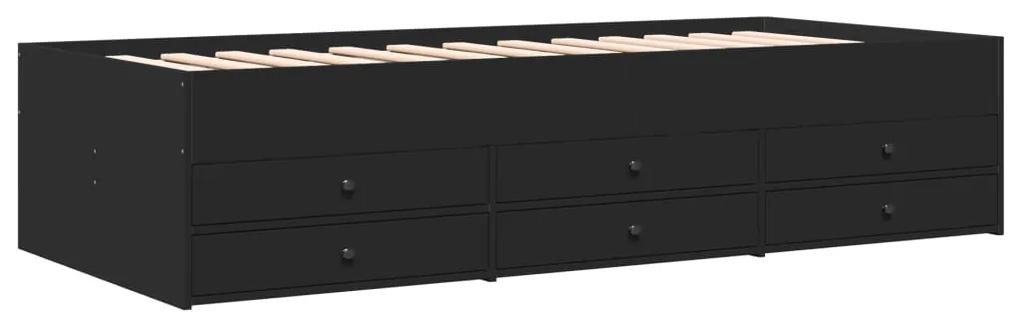 3280889 vidaXL Cadru pat de zi cu sertare, negru, 75x190 cm, lemn prelucrat