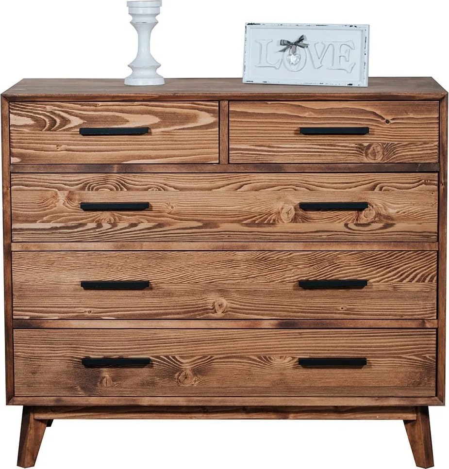 Comodă lemn masiv Timeless 3+2 Sertare Whisky, 98 × 45 × 85 cm