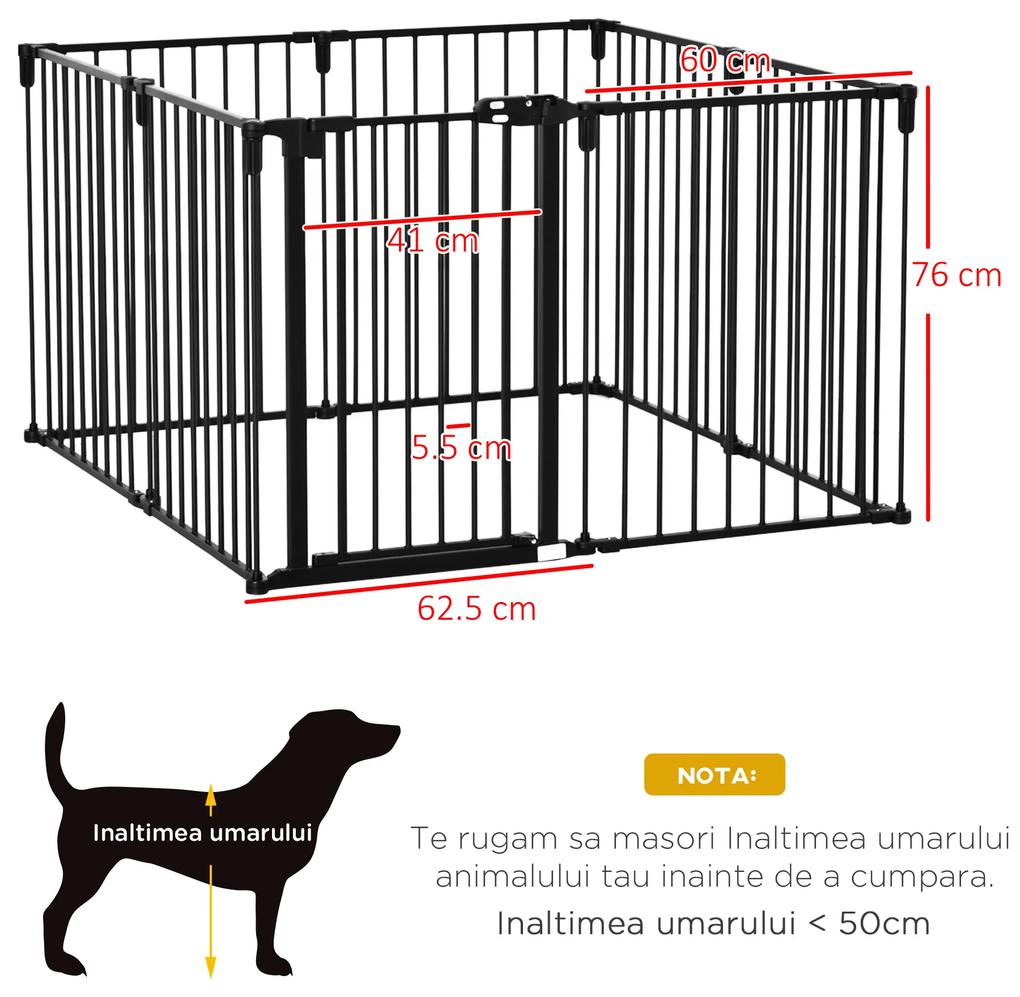 PawHut Barieră de Securitate pentru Câini, Portiță Pliabilă cu 8 Secțiuni, Sistem de Blocare, Închidere Automată, 482.5x76 cm, Negru | Aosom Romania