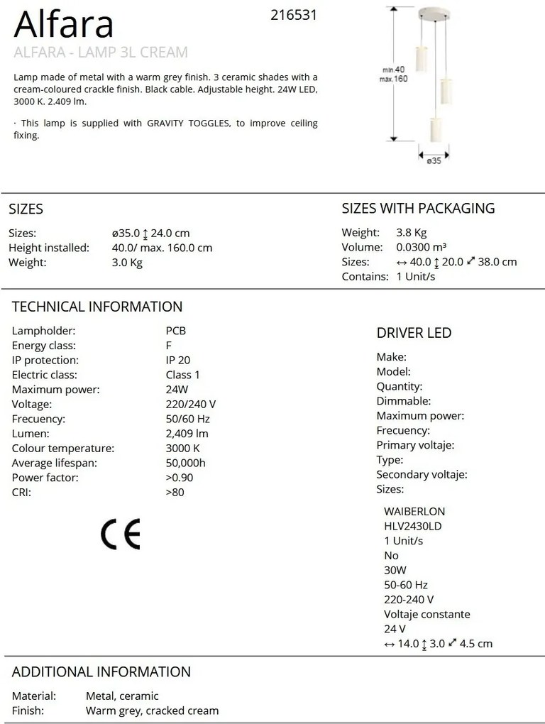 Lustra cu 3 pendule ceramice LED Alfara