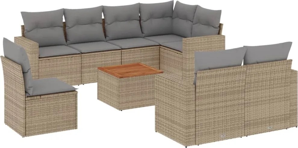 vidaXL Set canapele de grădină, 9 piese, cu perne, bej, poliratan