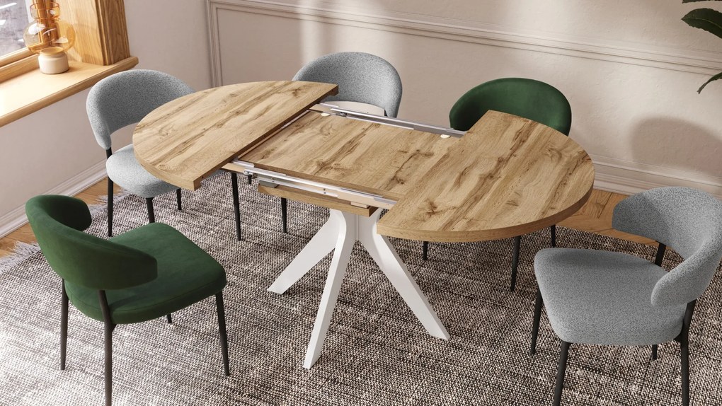 Mazzoni RENZO Stejar Wotan/picior alb - MASĂ ROTUNDĂ Ø110 EXTENSIBILĂ PÂNĂ LA 180 cm | PENTRU BUCĂTĂRIE SUFRAGERIE LIVING RETRO