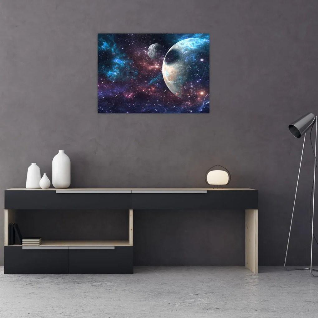Tablou pe sticlă cu cosmos (70x50 cm)