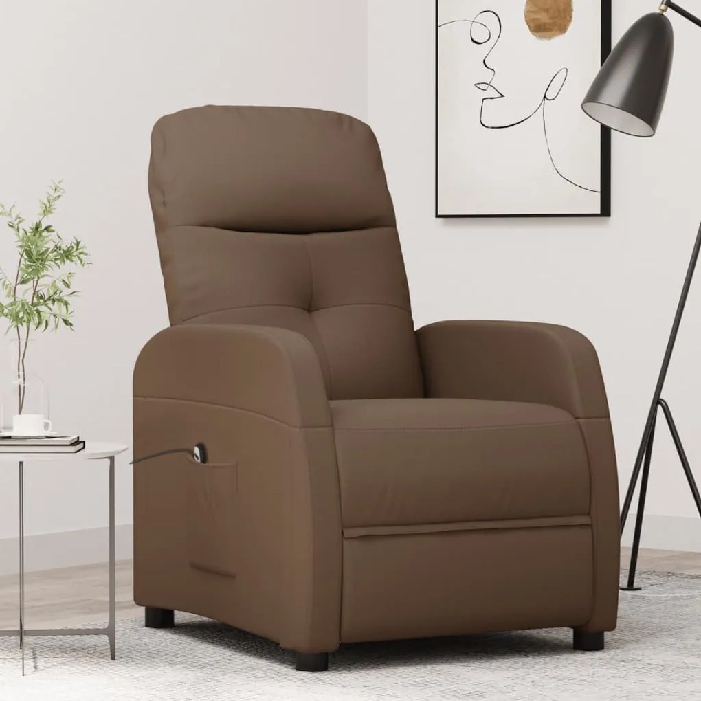 3073600 vidaXL Fotoliu rabatabil electric, maro, material textil