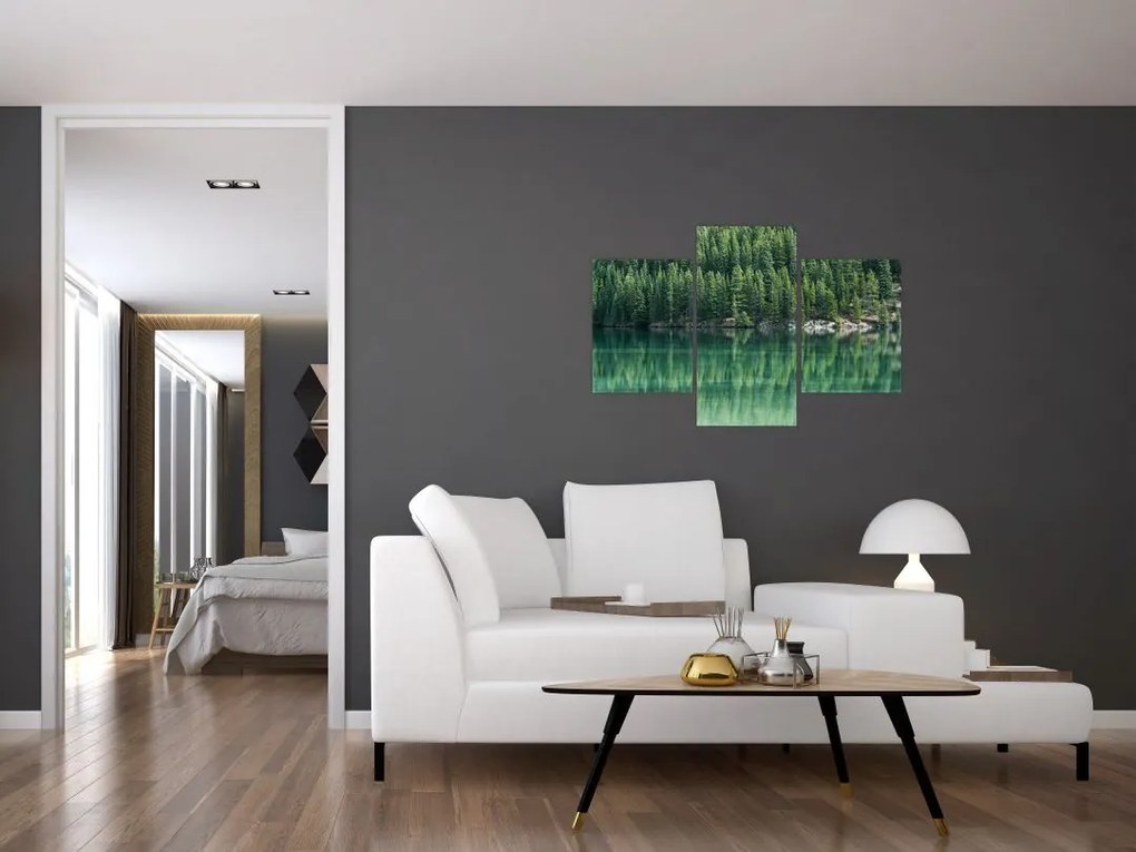 Tablou - Coniferi lângă lac (90x60 cm)