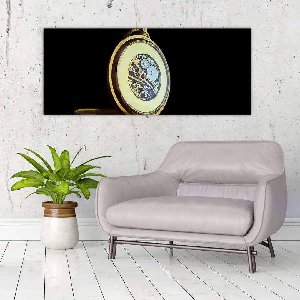Tablou cu ceas de buzunar de aur (120x50 cm)