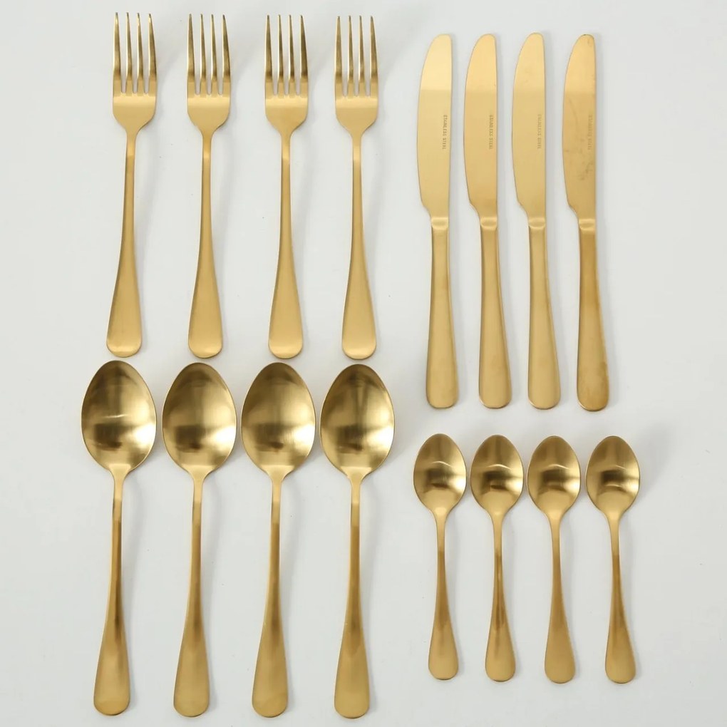 Set tacamuri, 4 persoane, auriu, din otel inoxidabil, Landlord