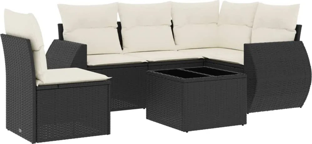 vidaXL Set mobilier de grădină cu perne, 6 piese, negru, poliratan
