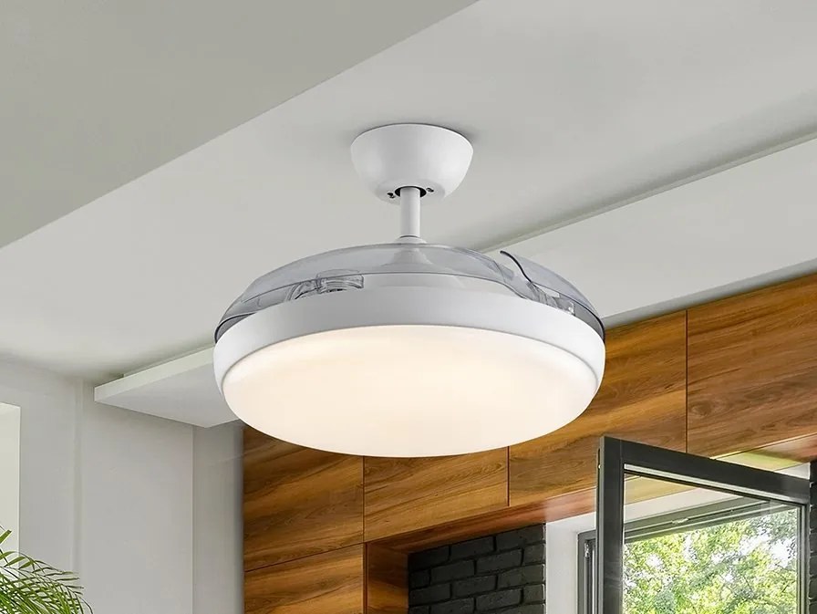 Lustra LED cu Ventilator si telecomanda, lame retractabile Venturi alb