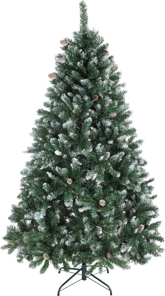 HOMCOM Brad de Crăciun Înzăpezit Înalt 180 cm cu 910 Ramuri, Brad Artificial de Interior cu Conuri Decorative, Bază Metalică Pliabilă, Verde | Aosom Romania