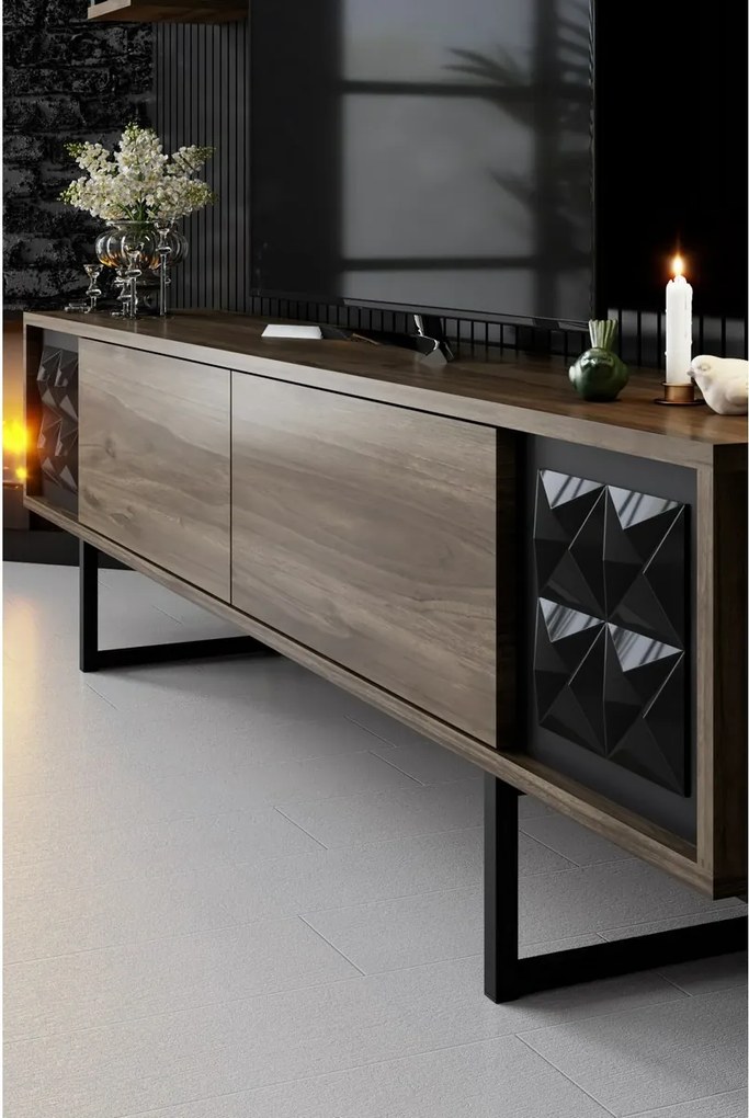 Măsuță TV cu rafturi Line Walnut and Black