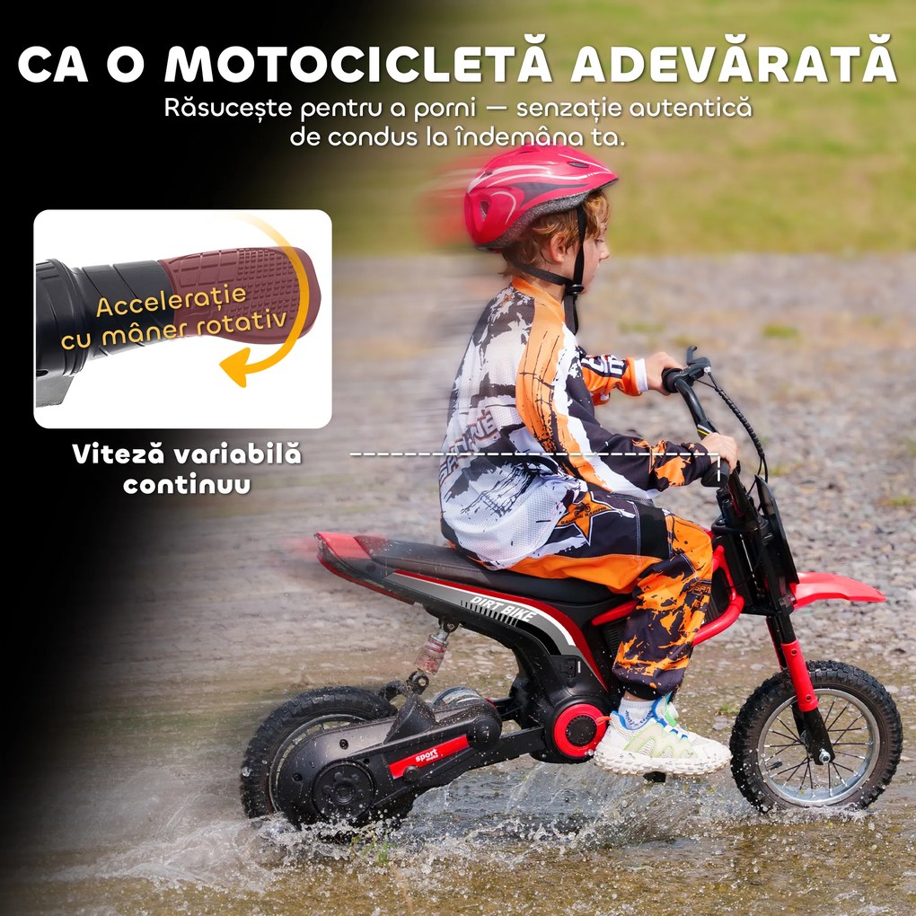 HOMCOM Motocicletă Electrică pentru Copii cu Accelerație Manuală și 2 Viteze, 119x64x76,5 cm, Roșu | Aosom Romania