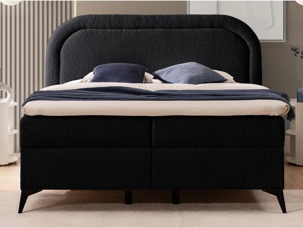 Pat boxspring negru cu spațiu de depozitare 180x200 cm Ornes – Ropez