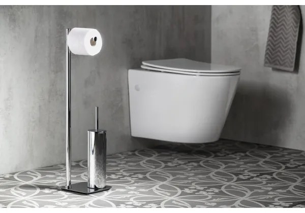 Gedy - Perie WC independentă cu suport pentru hârtie igienică FLORI, crom lucios