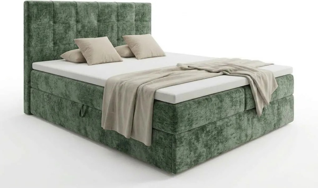 Pat boxspring tapitat DIRELIS VIBE 160x200 cm verde inchis Saltea: Saltea cu arcuri Bonell