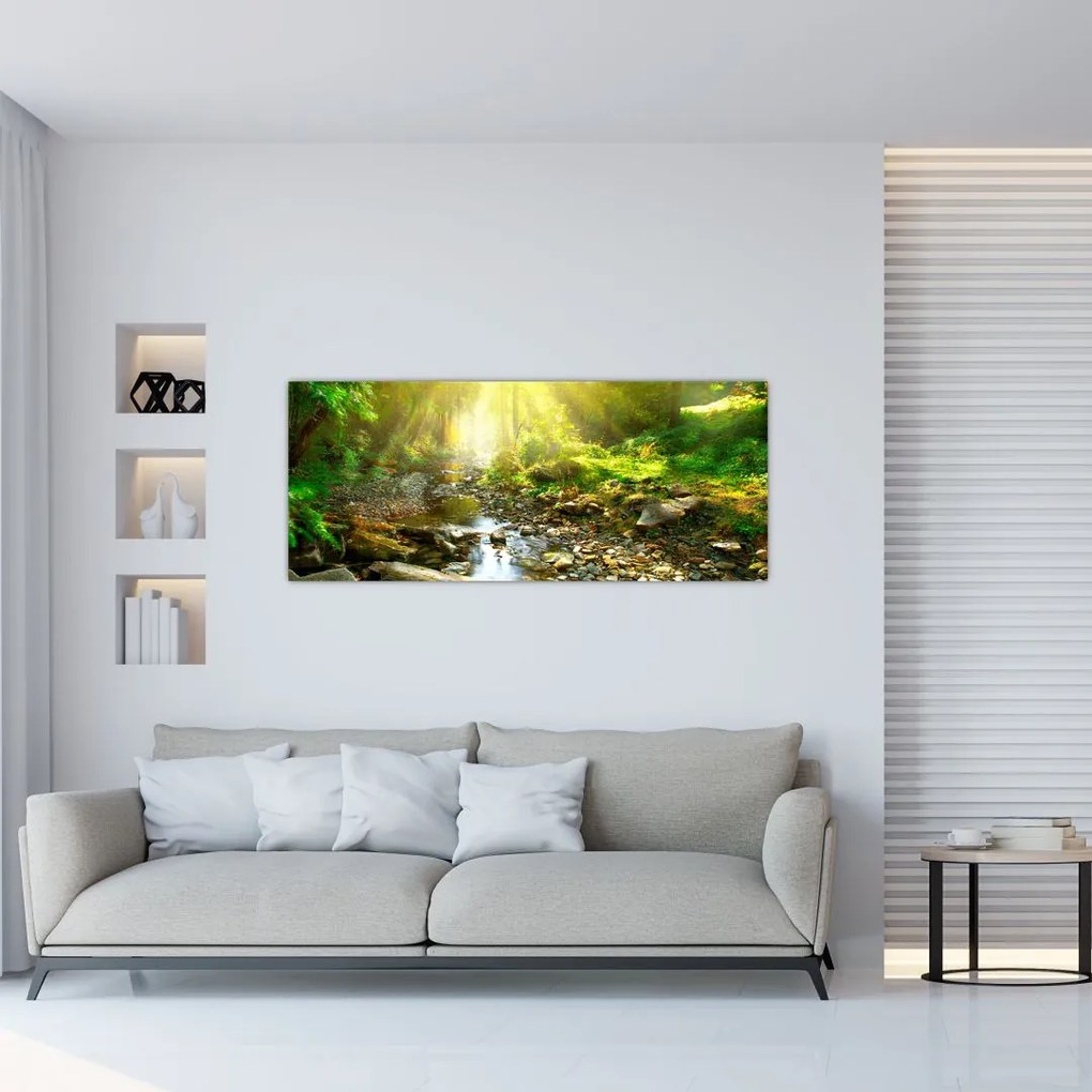 Tablou cu râul în pădurea verde (120x50 cm)