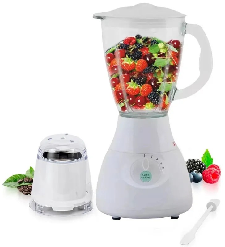 Blender cu rasnita Royalty Line RL-SM-400P, 400W, 1,5 litri, 4 viteze + impuls, Alb / Gri