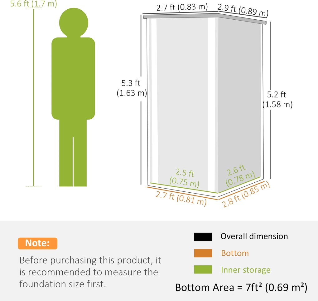 Outsunny Șopron de Grădină Exterior 0,69 m² 83x89x163 cm cu Acoperiș Înclinat Ușă cu Închizătoare Include Mănuși Gri Închis | Aosom Romania