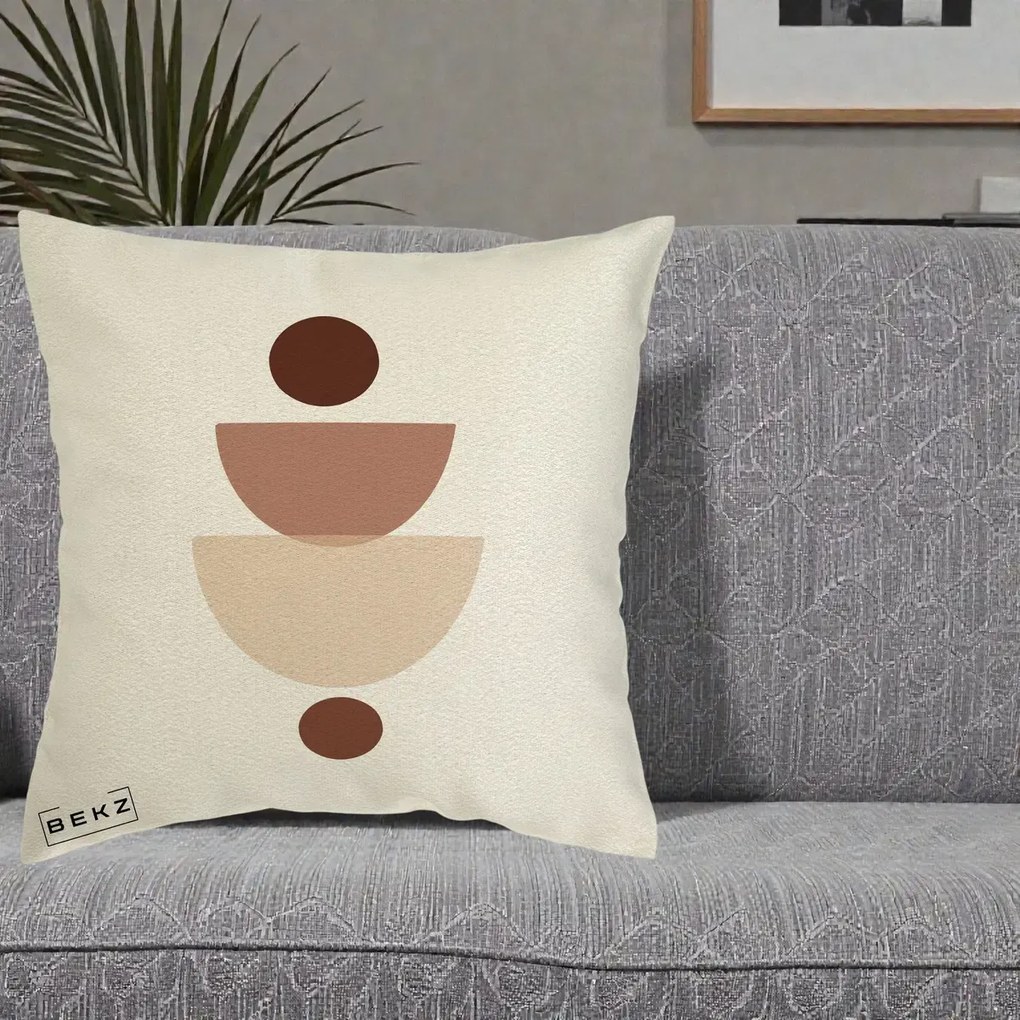 Perna Decorativa Geometric Boho Balance, 40x40 cm, Ecru, Husa Detasabila, Perna Inclusa, BEKZ®