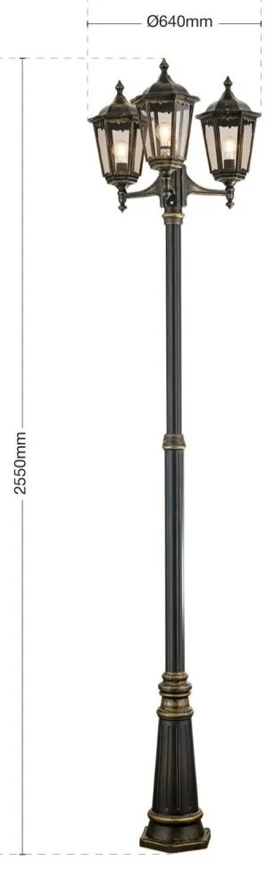 Stalp iluminat exterior stil clasic IP43 HP255 Puchberg AL 11K/82579 schwarz-gold/rauch OR