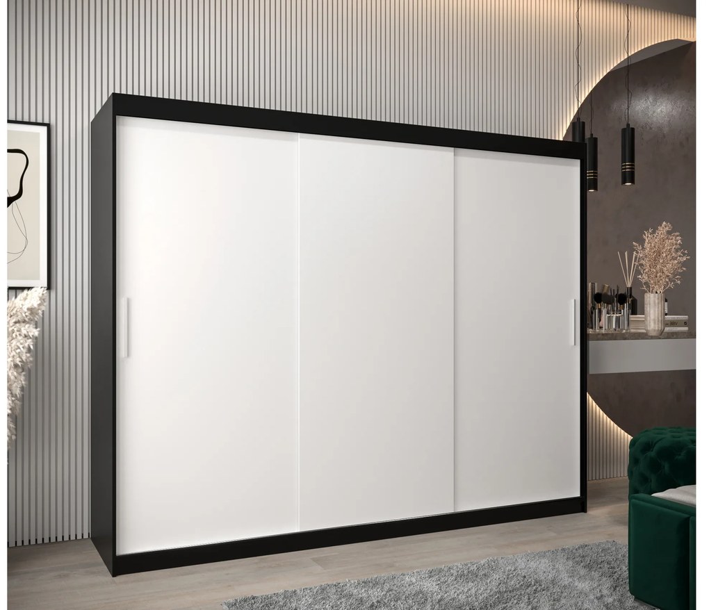Dulap de haine 250 cm Toki (negru mat + alb mat). 1064863