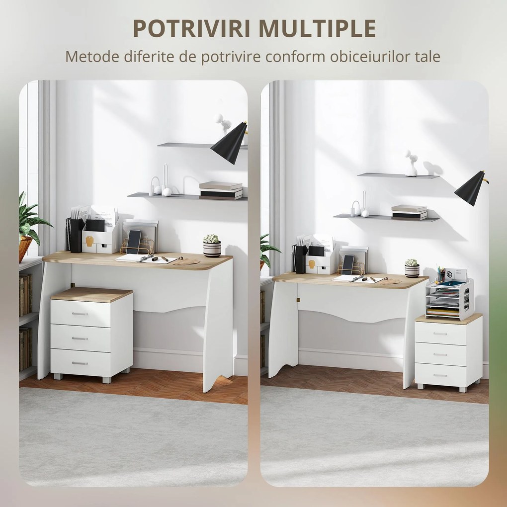 HOMCOM Masa de Birou cu Comodă Modernă pentru Dormitor și Birou, din Lemn, 110x55x75cm, Alb | Aosom Romania