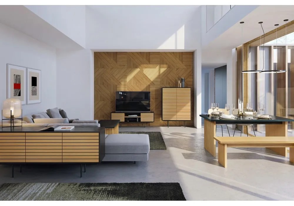 Masă de dining cu blat cu aspect de lemn de stejar 90x160 cm Stripe – Woodman