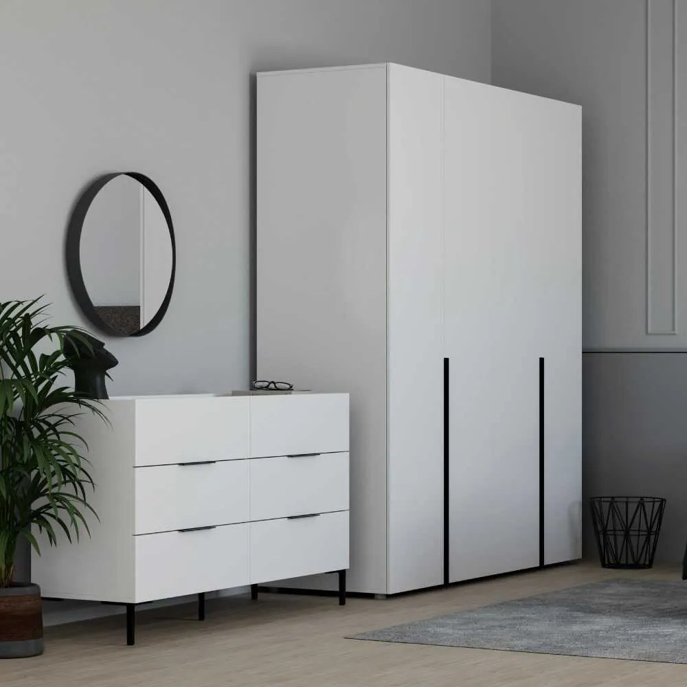 Dulap Haine Adore Oryana cu 4 usi cu rafturi si umerasi, 180 x 210 x 62 cm