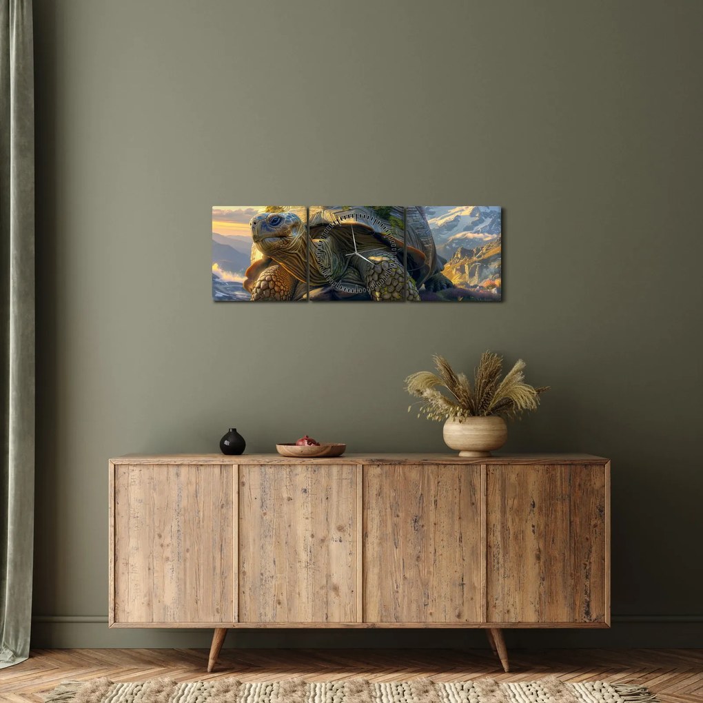 Tablou - Țestoasă și peisaj montan (cu ceas) (90x30 cm)