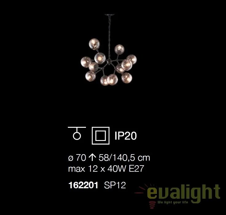 Lustra design industrial cu 12 surse de lumina KEPLER SP12 162201