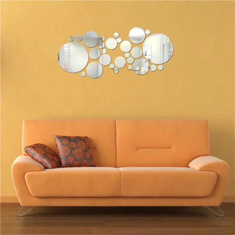 Sticker perete 3D Oglinzi argintii rotunde