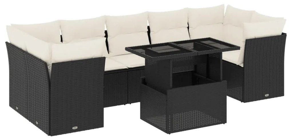 3266396 vidaXL Set mobilier de grădină cu perne, 8 piese, negru, poliratan