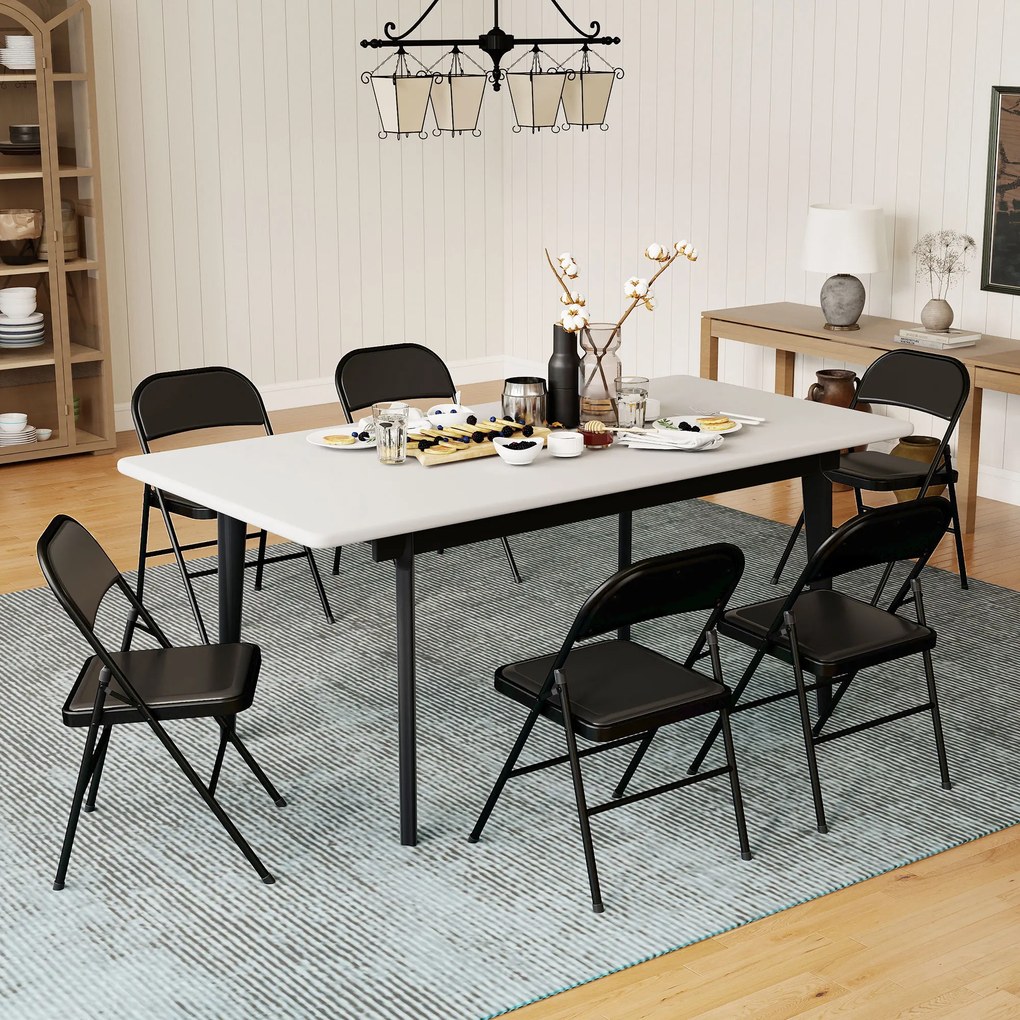 HOMCOM Set 6 Scaune Pliabile, Scaune Moderne cu Perne din Poliester pentru Acasă și Birou, 45x46x78 cm, Negru | Aosom Romania