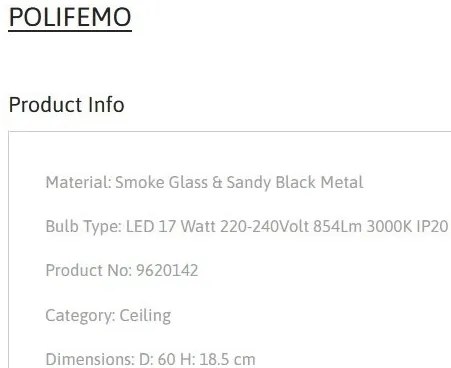 Plafoniera LED design modern POLIFEMO fumuriu, 60cm