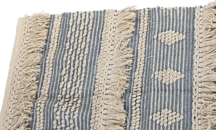 Covor din bumbac țesut manual, albastru și alb, 160 x 230 cm, 1600 gr, „Cotton Carpet Blue"