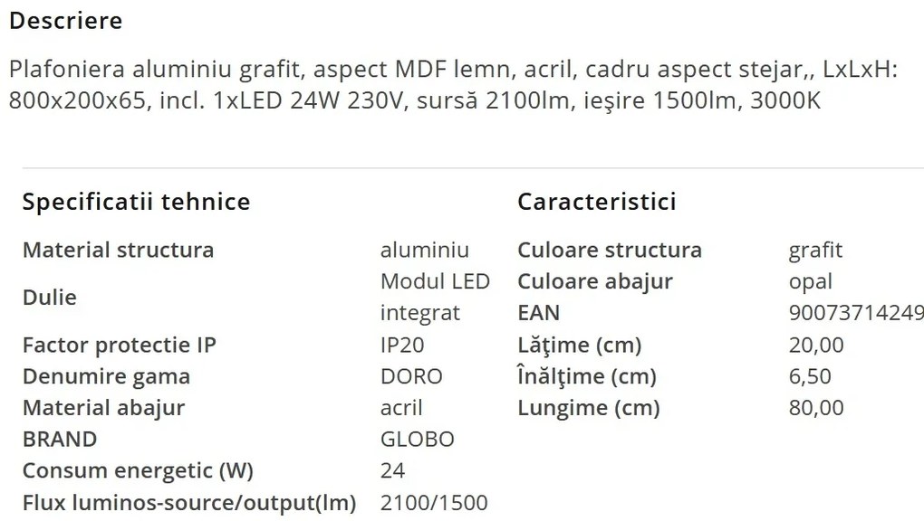 Plafoniera LED cu aspect lemn design dreptunghiular DORO 24W